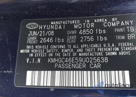 2009 Hyundai Genesis 3.8 z USA, uszkodzony, nr VIN KMHGC46E59U025638